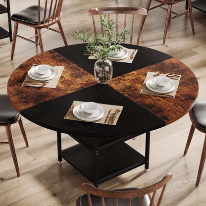 Ronde Vergadertafel – Vergadertafel, Trainingstafel, Eettafel, Bureautafel – 120 cm Diameter – Zwartbruine Afwerking – 2-Laags Opbergrek – Verstelbare Voetjes
