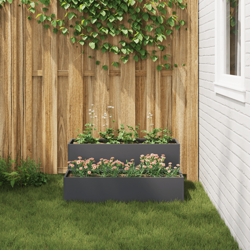 Fioriera da Giardino a Due Livelli 100x60x45cm Antracite Plastica, Black Plant Pot, Pond, Pot Plant Large, Small Pot, Plane Big Pot, Balcony Planter, Patio Decoration, Geometric Planter, Sleek Garden Pot, Durable Plastic, Wea