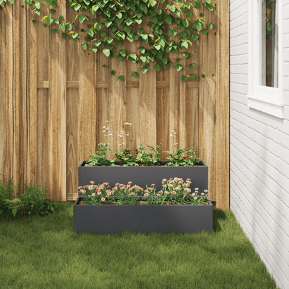 Fioriera da Giardino a Due Livelli 100x60x45cm Antracite Plastica, Black Plant Pot, Pond, Pot Plant Large, Small Pot, Plane Big Pot, Balcony Planter, Patio Decoration, Geometric Planter, Sleek Garden Pot, Durable Plastic, Wea