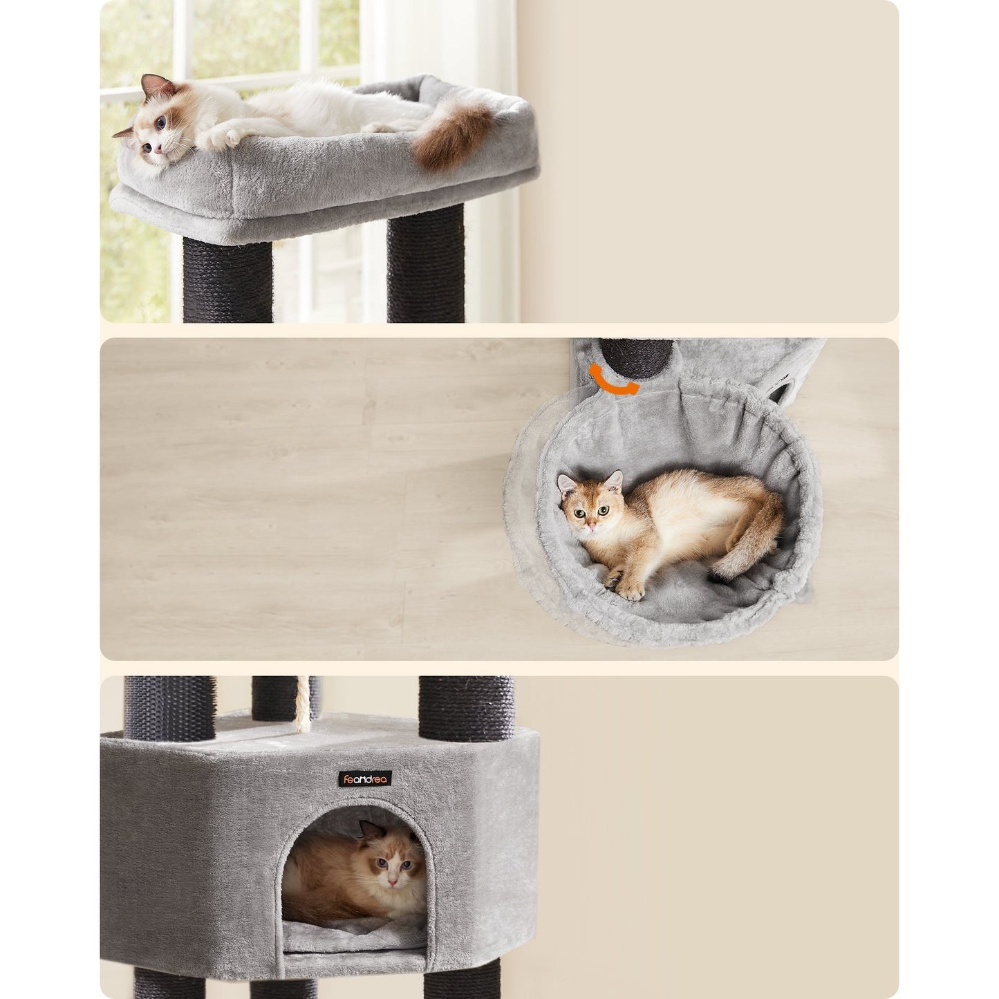 Krabpaal – Kattenboom – Krabmeubel – Kattenhuis – Krabstam – 160 cm Hoog – 9 Dikke Sisal Palen - Duifgrijs en Zwart