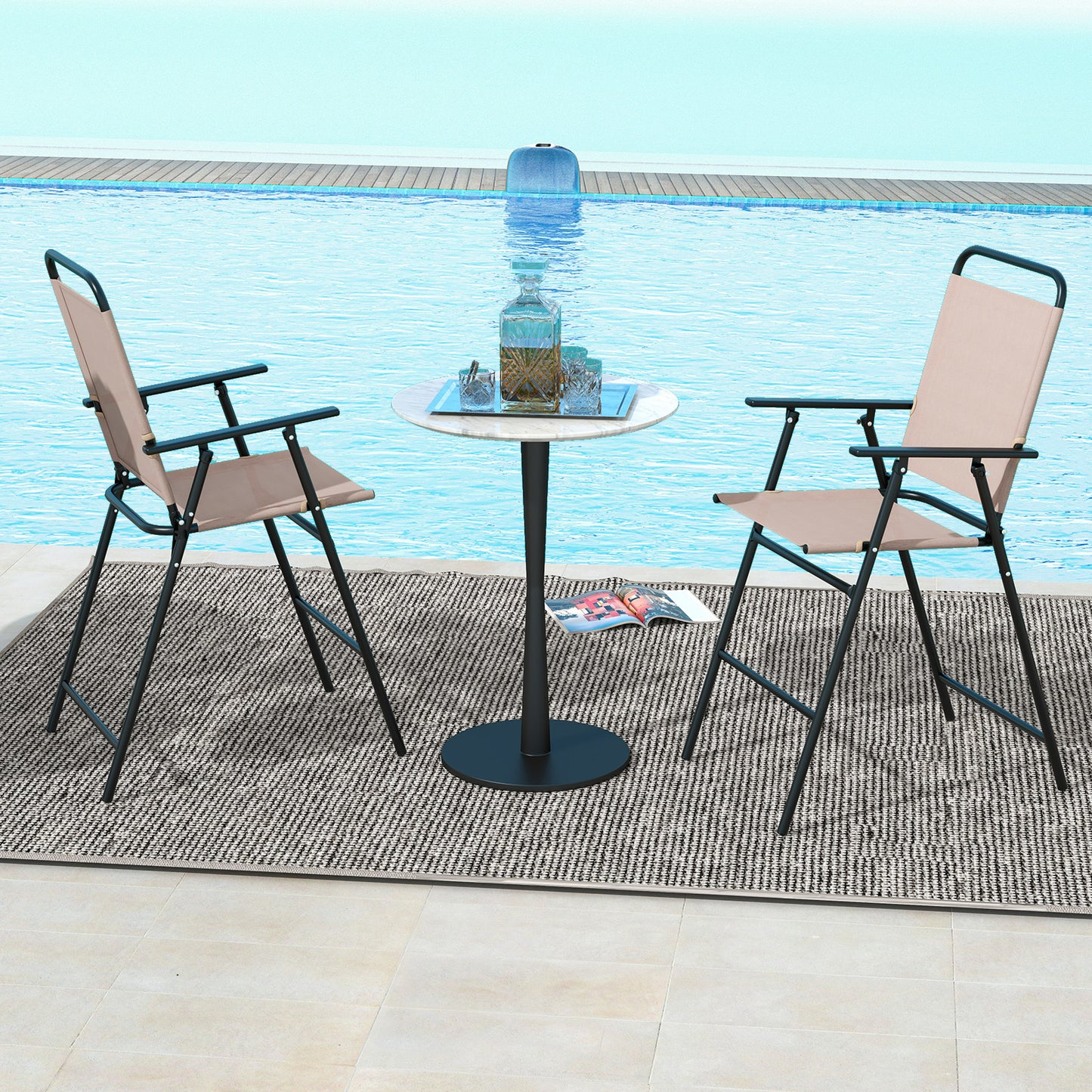 Barkrukken Outdoor – Barstoelen – Tuinstoelen – Inklapbare Krukken – Terrasstoelen – Ademend Mesh-Stof – Stevig Metalen Frame