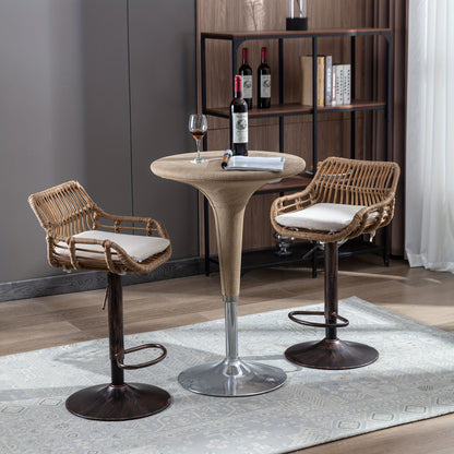 Modern Bar Stool Set with 2 Adjustable Seats And Footrest for Kitchen, Dining Room (Beige)