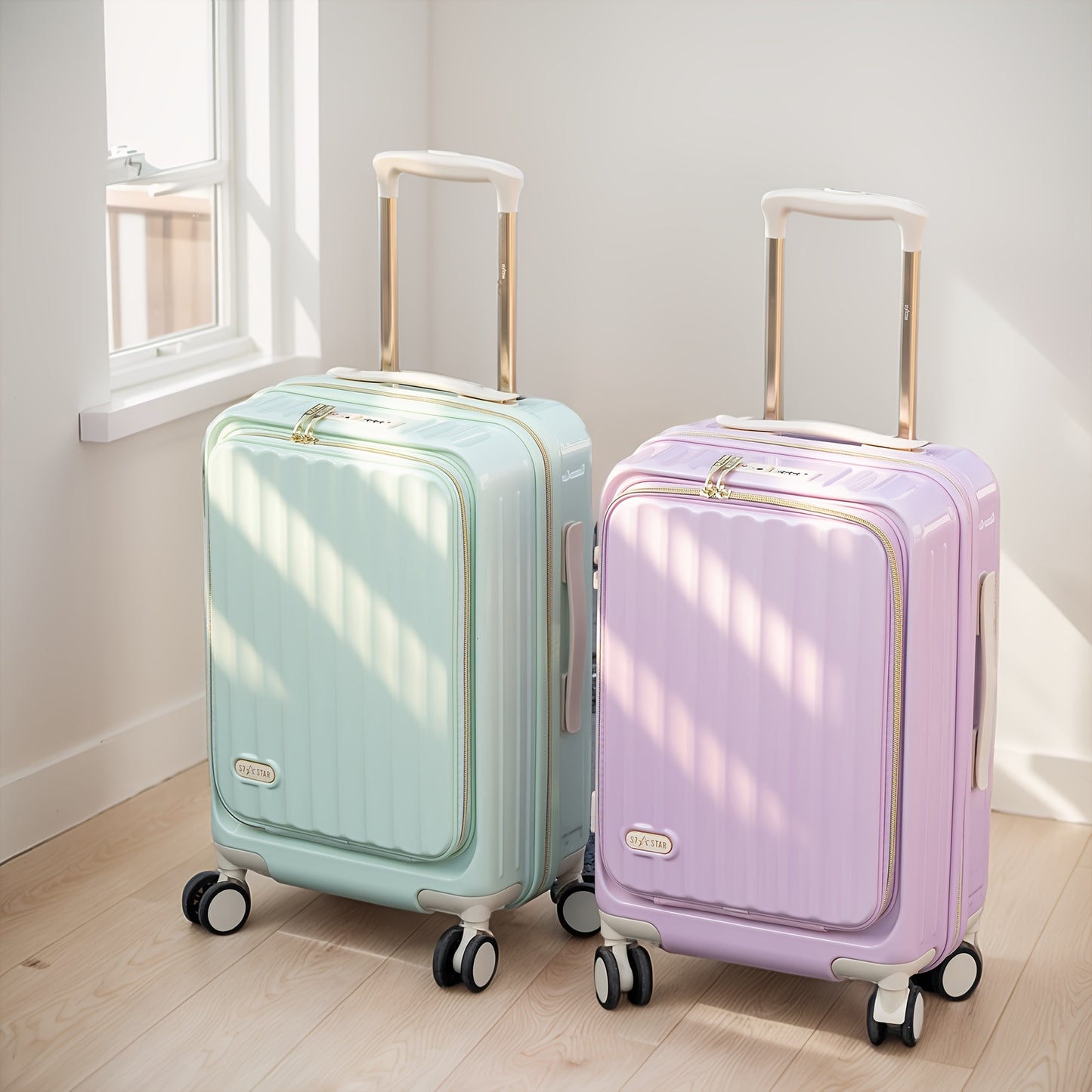 Koffer – Reiskoffer – Handbagage – Trolley – Spinner – 20 Inch – Front Open Design – 25% Uitbreidbaar – Stevige Hardcase PC – Verstelbare Aluminium Handgreep – Stil Spinner Wielen – Laptopvak – Cijferslot – Mint Groen
