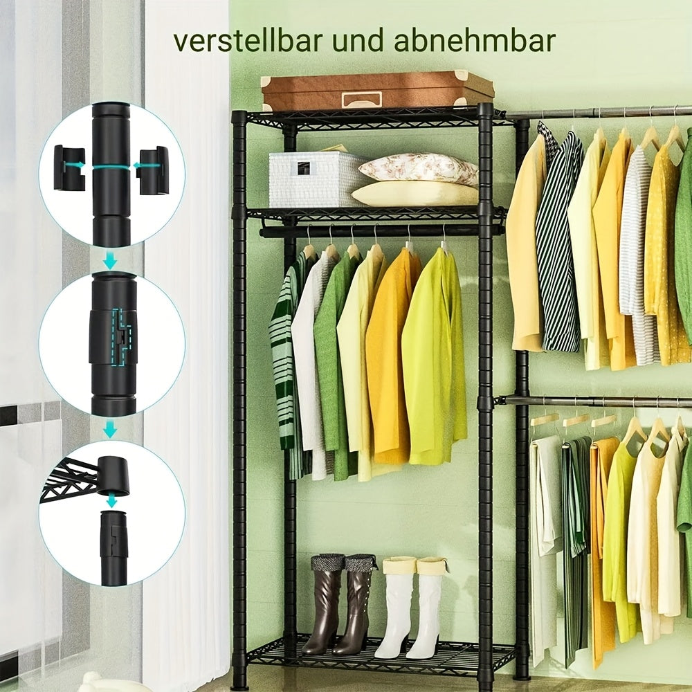 Metal Clothes Hanger, 230 * 35 * 180cm, Heavy-duty Storage Rack, 19 Tube Extendable Metal Wardrobe Rack, Black Metal Clothes Hanger, Height Adjustable Rack Clothes Hanger, Load-bearing Capacity Up To 394kg