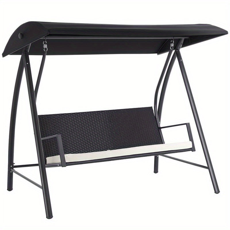Heavy Duty Metal Porch Swing Chair with Adjustable Sun Shelter & Cushioned Seat - 360kg Capacity, 198x124x179cm Large Outdoor Swing Bed for Patio, Yard, Garden