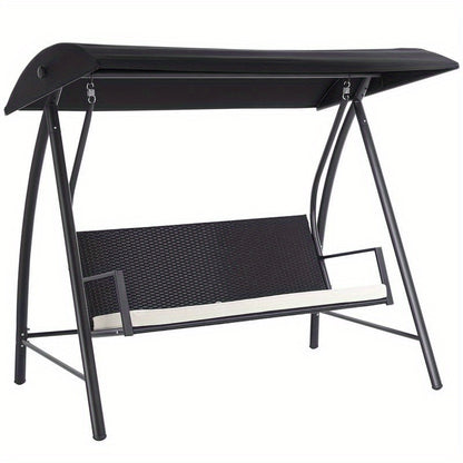 Heavy Duty Metal Porch Swing Chair with Adjustable Sun Shelter & Cushioned Seat - 360kg Capacity, 198x124x179cm Large Outdoor Swing Bed for Patio, Yard, Garden