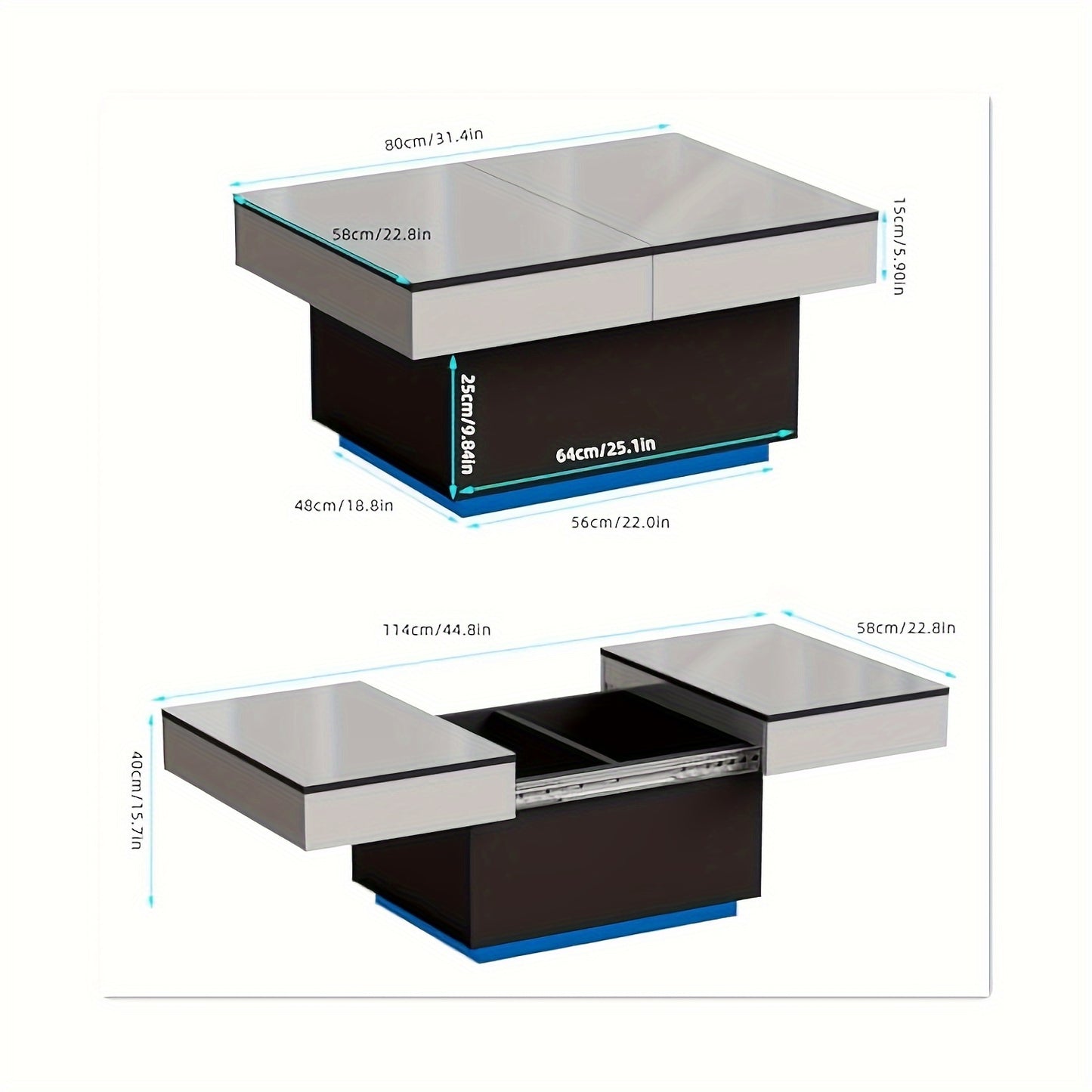 Salontafel – Bijzettafel – Woonkamertafel – Koffietafel – Tafel – Modern Hout – Uitbreidbaar Uitschuifblad – 2 Verborgen Opbergvakken – Wit – 80x58x40 cm