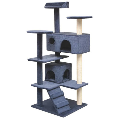 Klim- en Krabpaal Kat – Krabmeubel – Kattenpaal – Krabton – Klimpaal – Donkerblauw – 125 cm Hoog – Stevig Multiplex en Natuurlijk Sisal