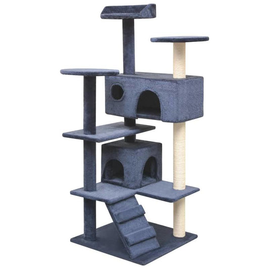 Klim- en Krabpaal Kat – Krabmeubel – Kattenpaal – Krabton – Klimpaal – Donkerblauw – 125 cm Hoog – Stevig Multiplex en Natuurlijk Sisal