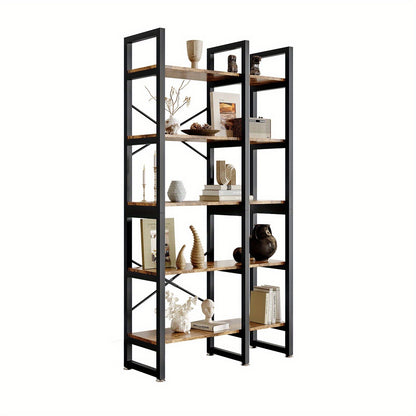 Boekenplank – Boekenrek – Wandplank – Wandrek – Opbergplank – 5-laags – Hout en Metalen Frame – Stevig en Compact – Makkelijk te Monteren
