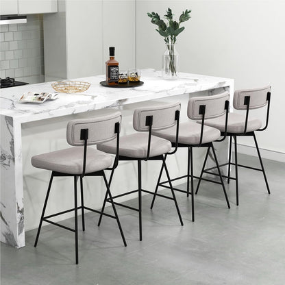 Barstoel – Barkruk – Keukenstoel – Barstoel Set – Barstoelen – Draaibaar 360° – Linnen Bekleding – Zithoogte 63,5 cm