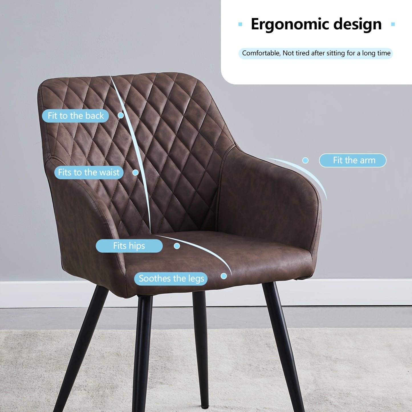 Kuipstoel – Eetkamerstoel – Armstoel – Stoel – Kunstleren Stoel – Set van 2 – Donkergrijs – Memory Foam – Aluminium Frame