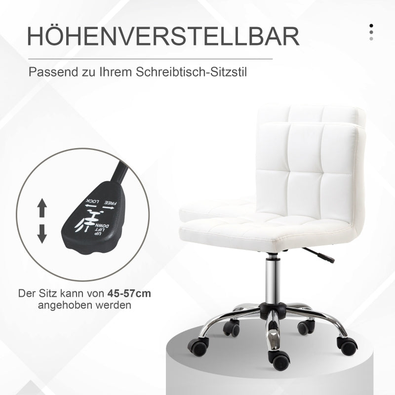 Bureaustoel – Kantoorstoel – Draaistoel – Computerstoel – Gamestoel – Ergonomisch Design – Verstelbare Hoogte – Wit Kunstleer – Stil Rollende Wieltjes – Lage Rugleuning