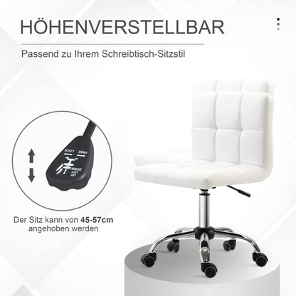 Bureaustoel – Kantoorstoel – Draaistoel – Computerstoel – Gamestoel – Ergonomisch Design – Verstelbare Hoogte – Wit Kunstleer – Stil Rollende Wieltjes – Lage Rugleuning