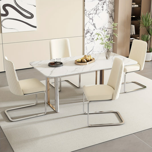 Eetkamerstoelen – Stoelen – Kuipstoelen – Fauteuils – Zitmeubels – Set van 4 – Velvet Bekleding – Metalen Pootjes – Diamant Rugdesign – Beige