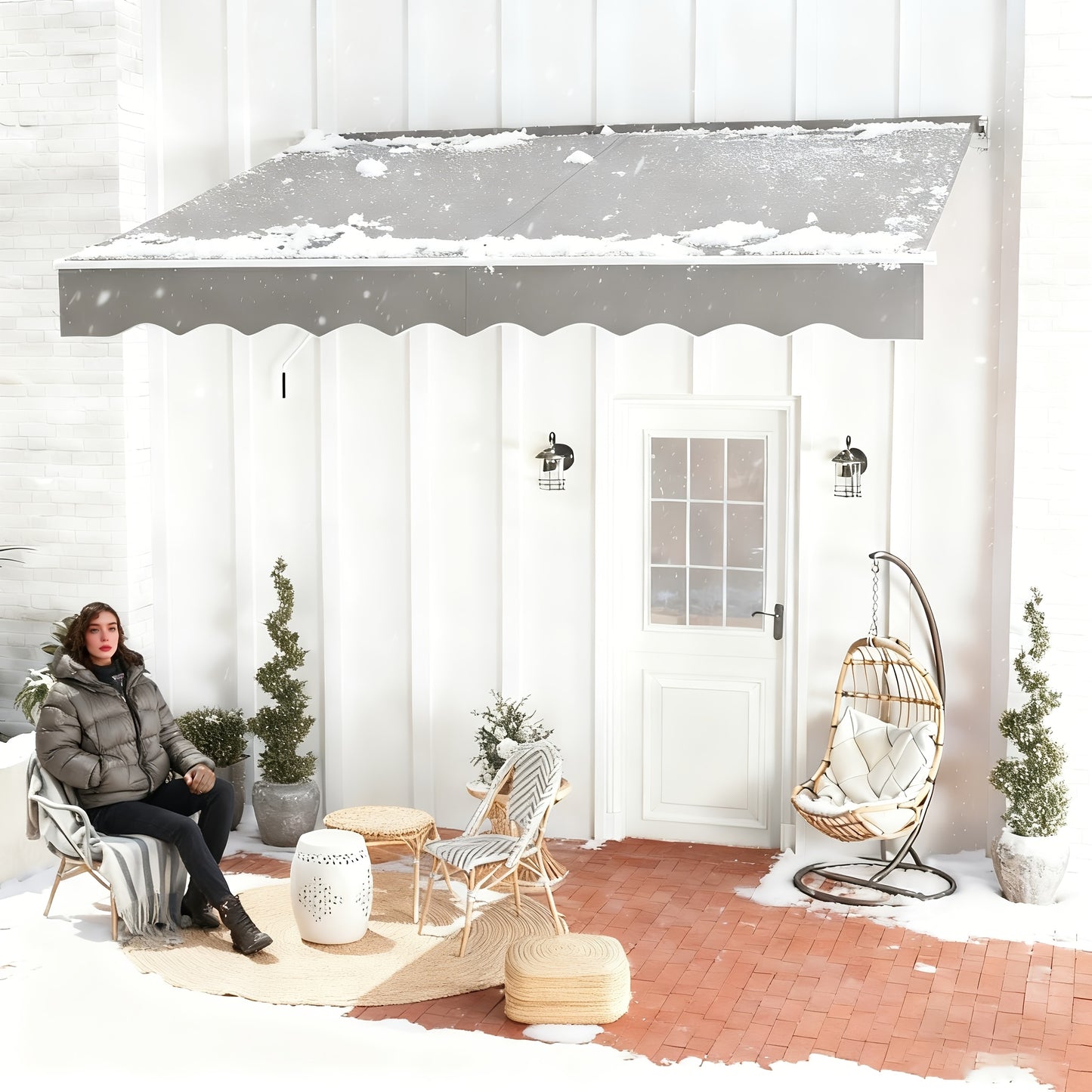 Manual Articulated Arm Awning Awning with Crank, Sun Awning Sun Protection Balcony Awning Patio Awning Clamp Awning for Balcony And Veranda Dark Gray