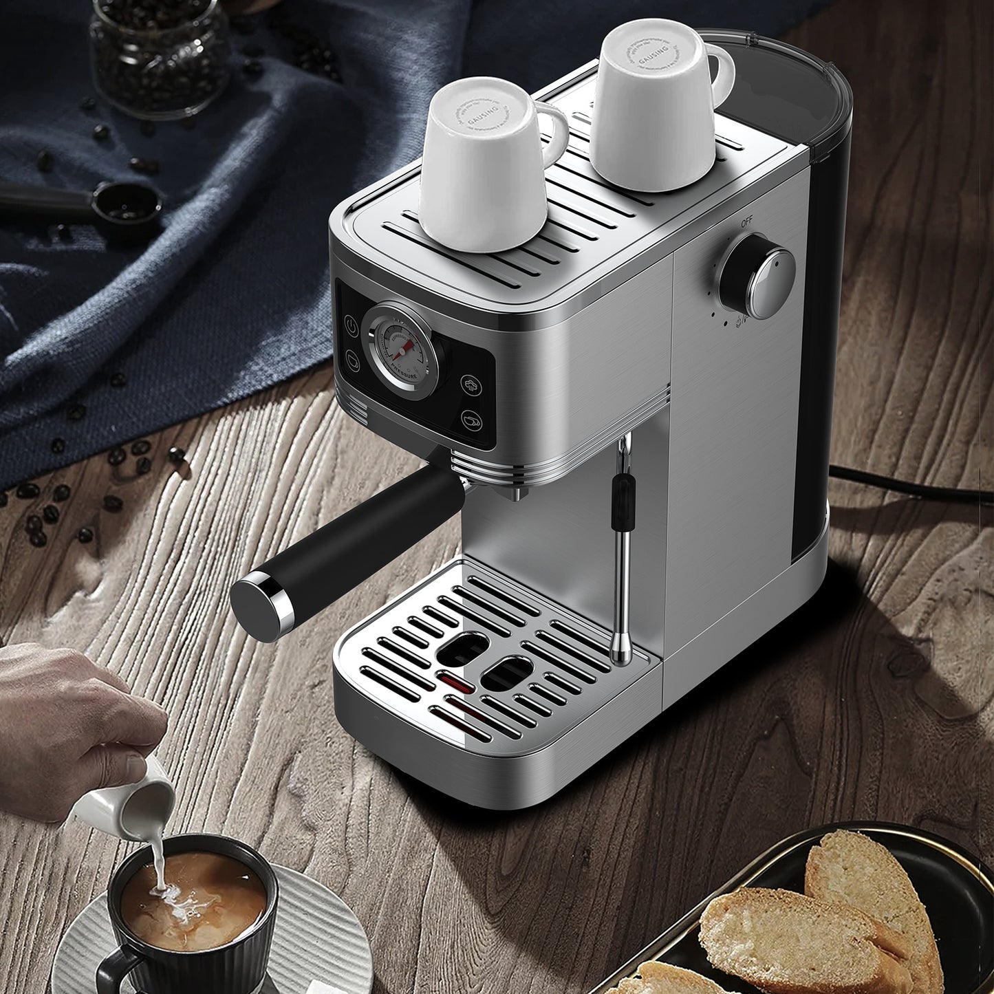 Espressomachine – Koffiezetter – Espressoapparaat – Cappuccinomachine – Melkopschuimer – 20-Bar Italiaanse Pomp – Roestvrij Stalen Behuizing 1,3L Reservoir