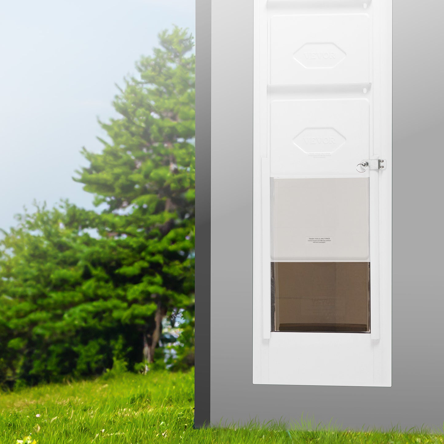 Hondenklep Schuifdeur – Hondendeur – Huisdierklep – Dierdoorlaat – Middelgrote Hond – Verstelbare Hoogte 192,7-204,9 cm – Aluminium Frame Met Veilig Slot