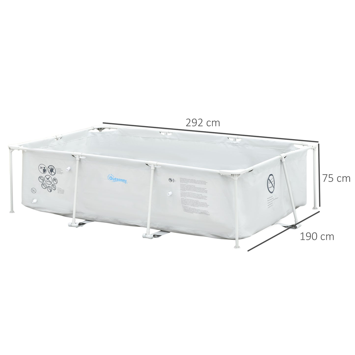 Opzetzwembad – Zwembad – Buitenzwembad – Frame Zwembad – Rechthoekig Zwembad – Grijs – Stevig Metalen Frame – Inclusief Filterpomp 292x190x75 cm