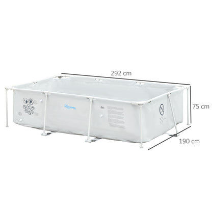 Opzetzwembad – Zwembad – Buitenzwembad – Frame Zwembad – Rechthoekig Zwembad – Grijs – Stevig Metalen Frame – Inclusief Filterpomp 292x190x75 cm