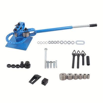 Handmatige Buigmachine – Buizenbuiger – Pijpbuiger – Metalen Buigen – Staven Buigen – Blauw – Telescopisch Handvat 112 cm – 7 Verwisselbare Buigmatrijzen 25-75 mm
