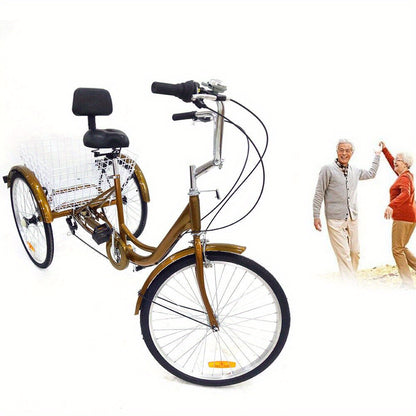 Driewieler – Volwassenenfiets – Driewieler Fiets – Rickshaw – Driewieler Voor Volwassenen – Gouden Aluminium Frame – Ergonomische Rugleuning & 6 Versnellingen