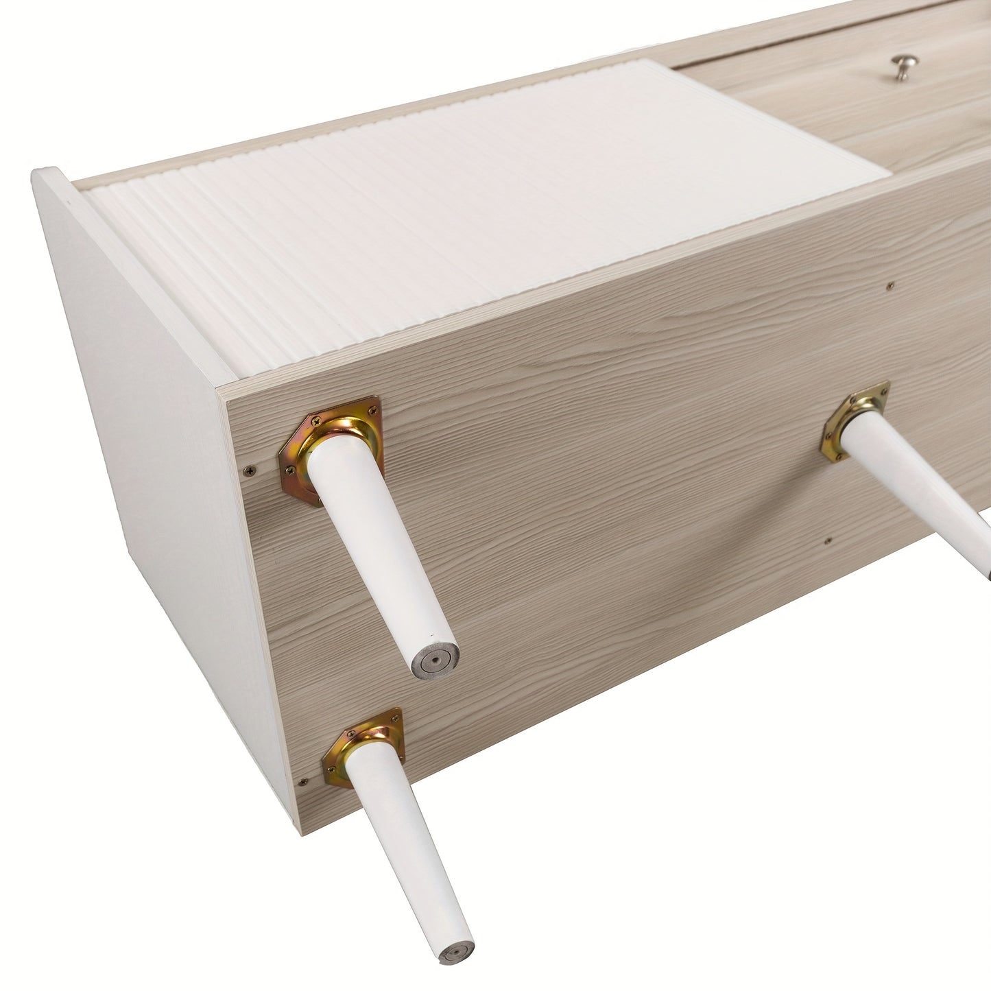 Modern TV Stand with Two Drawers & Sliding Doors - White & Natural Wood Finish, 147.32cm H x 101.6cm W, 2-Drawer Storage, Compact Design for Living Room or Bedroom, Bedroom Tv Desk | Minimalist Tv Stand | Metal Frame, TV Tabl