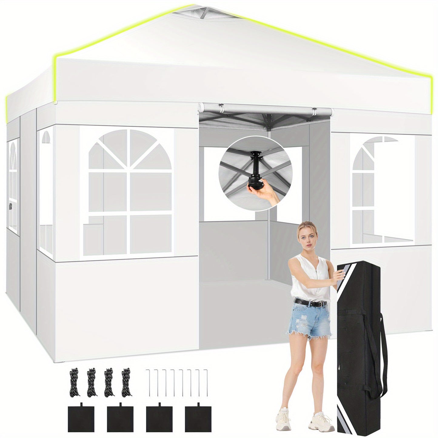 Pop-up Tent – Canopy Tent – Vouwtent – Markttent – Partytent – Wit – 3,05x3,05 Meter – UPF 50+ Bescherming – Verstelbare Hoogte met Ventilatie