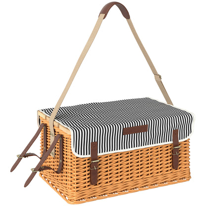 Vlechtwerk Picknickmand – Picknickmand Set – Picknicktas – Picknickkoffer – Picknickbak – Voor 4 Personen – Lichtgewicht Natuurlijke Materialen – Inclusief Picknickdeken & Flesopener