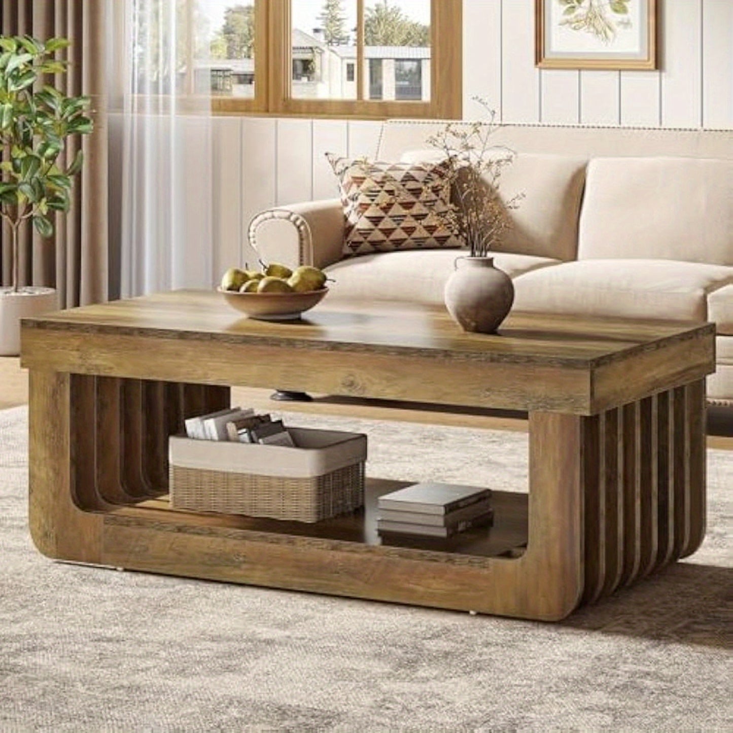 Salontafel – Koffietafel – Woonkamertafel – Bijzettafel – Tafel – 120 cm Breed – Stevige MDF Constructie – 2 Niveaus Opbergruimte
