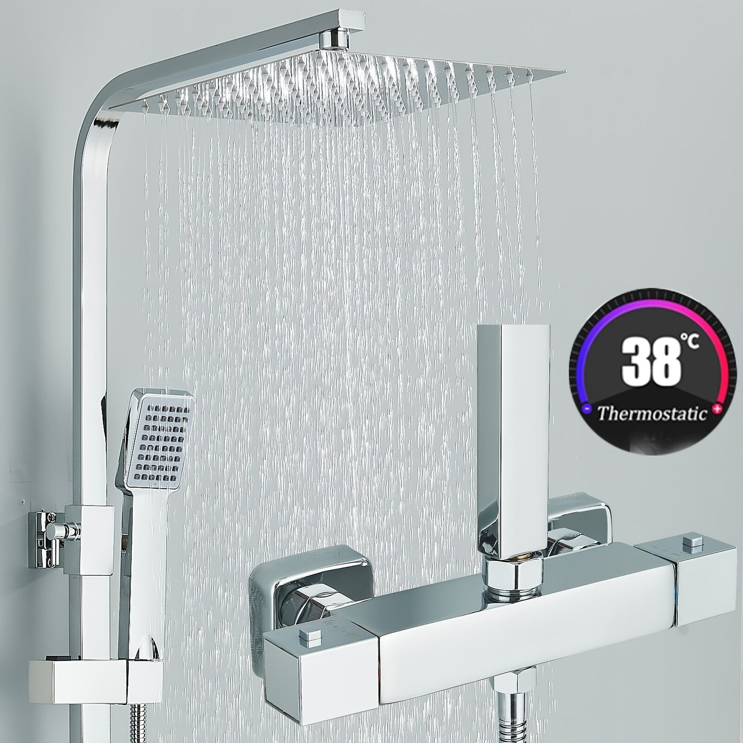 Thermostatische Doucheset – Regendouche – Handdouche – Douchepaneel – Badkamerkraan – Antiek Messing – Verstelbare Hoogte 70-120 cm – 8 Inch Regendouchekop