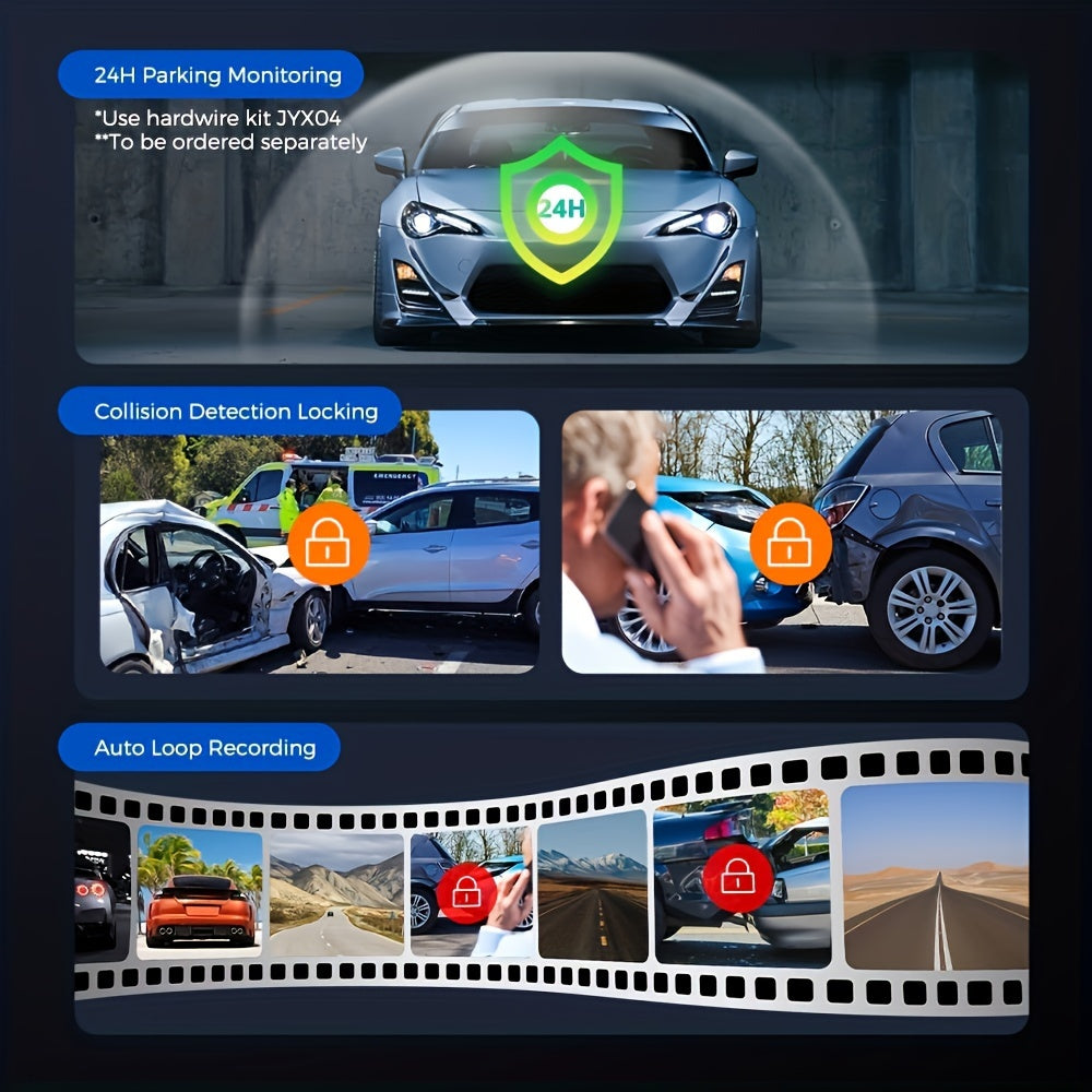 Dashcam – Autocamera – Dashboardcamera – Camera voor Auto – Dual Cam – 4K Ultra HD – 3-Kanaals Met IR Nachtzicht – 6,1cm IPS Scherm