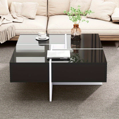 Salontafel – Koffietafel – Bijzettafel – Woonkamertafel – Tafeltje – Modern Hoogglans – 70x70x35 cm – Zwart-Wit Met Opbergruimte En 4 Lades