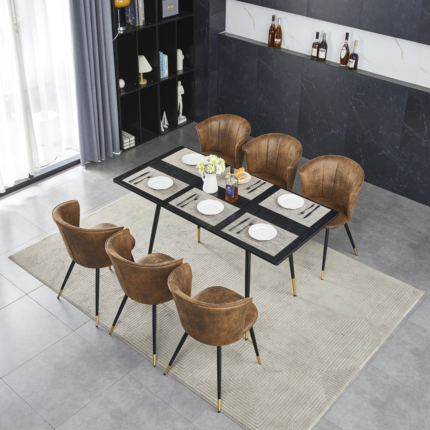 Uitschuifbare Eettafel – Tafel – Eetkamertafel – Uitklapbare Tafel – Industriële Eettafel – Voor 4-6 Personen – Stalen Frame Zwart-Goud – Anti-Roest & Waterbestendig