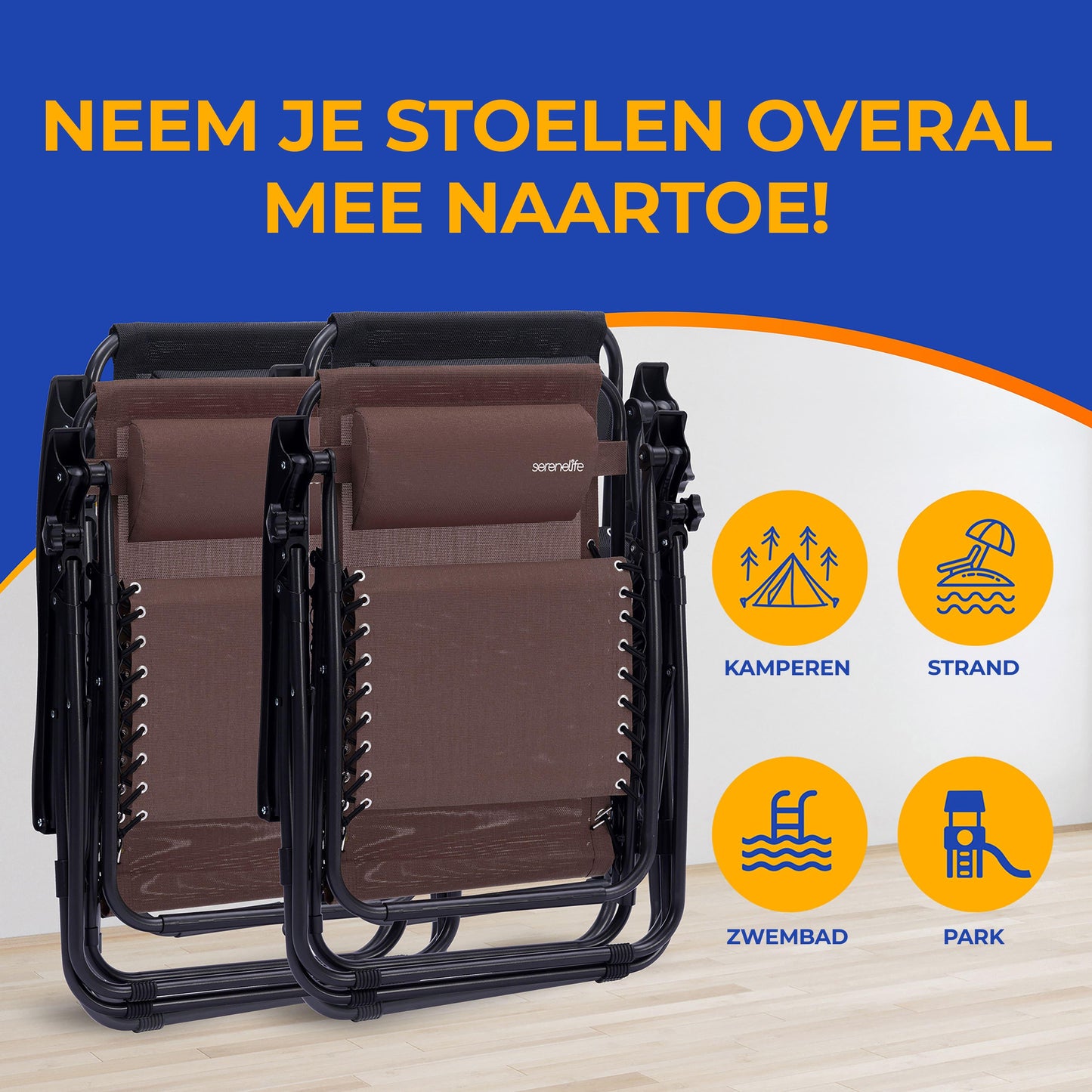 Loungestoel – Lounger – Tuinstoel – Relaxstoel – Ligstoel – Set Van 2 – Verstelbaar Met Afneembaar Zijtafeltje – Weerbestendig Stalen Frame - Bruin