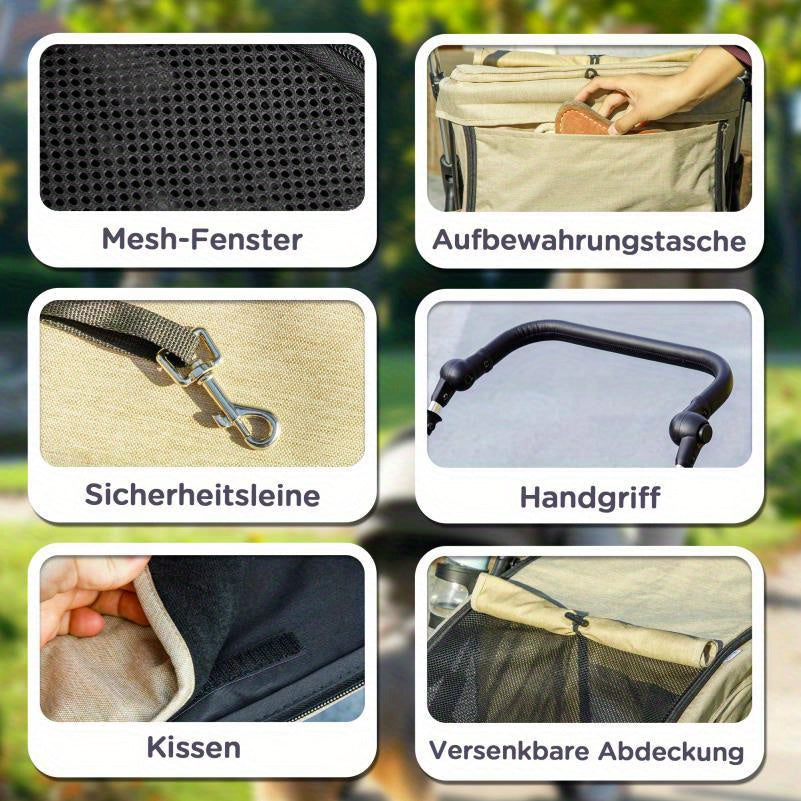 Hondenbuggy – Draagwagen – Hondenwagen – Wandelwagen – Huisdierenbuggy – Opvouwbaar Aluminium Frame – Ventilatie Mesh & Veiligheidsharnas – Geschikt Voor Kleine Honden En Konijnen Tot 10 kg – Ruime Opbergmand – All-Terrain Wielen