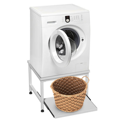 Wasmachine Onderstel – Verstelbare Wasmachine Steun – Wasmachine Verhoger – Droger Stand – Koelkast Podium – 45 cm Hoog – Schokdempend Met Uittrekbare Planken – 200 kg Belastbaar – Wit