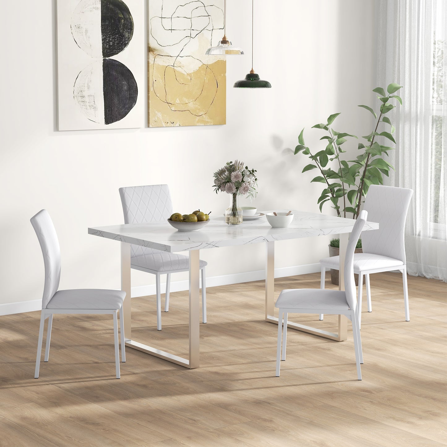 Eetkamerstoel – Keukenstoel – Stoel Met Rugleuning – Kunstleren Stoel – Metalen Poot Stoel – Set Van 4 – Comfortabele Rugleuning – Vlekbestendig Kunstleer