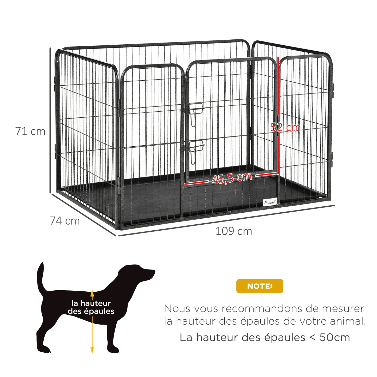 Hondenren – Hondenomheining – Hondenkooi – Hondenrenhek – Zwart – Metalen Frame – 109x74x71 cm – Dubbele Sluiting