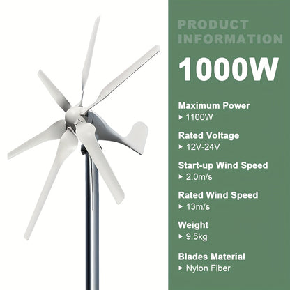 Windmolen – Windturbine – Windgenerator – Windenergie – Windspinner – 1000W Vermogen – MPPT Controller Inclusief