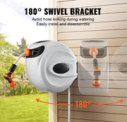 Tuinslang met haspel - met 9-patroon spuitmond - tuinslanghouder - intrekbare slang - Draaibare wandbeugel - slangenbox - 82ft - Grijs - QUORE