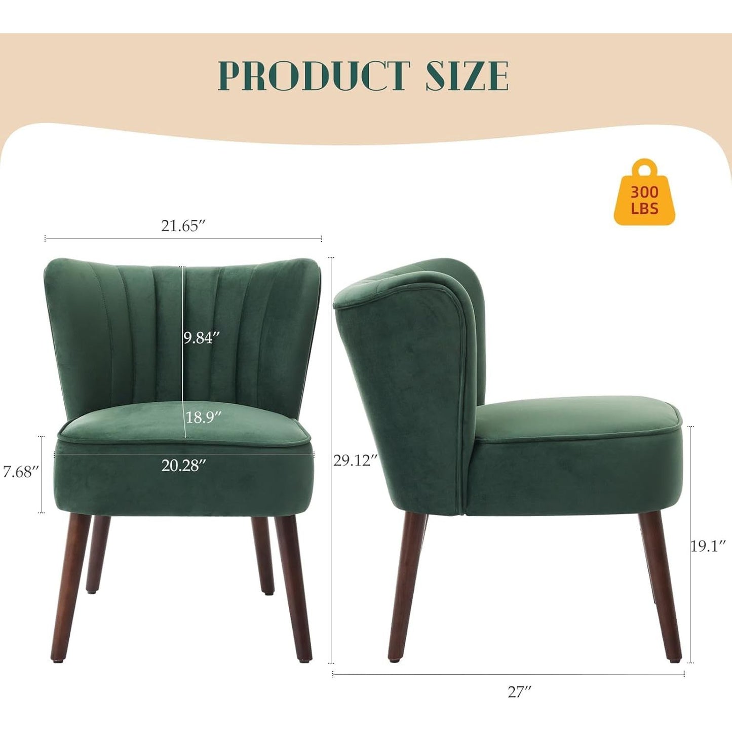 Mid-Century Moderne Loungestoel – Accentstoel – Fauteuil – Eetkamerstoel – Velvet Stoel – Groen – Gelamineerd Houten Frame – Verstelbare Poten voor Stabiliteit