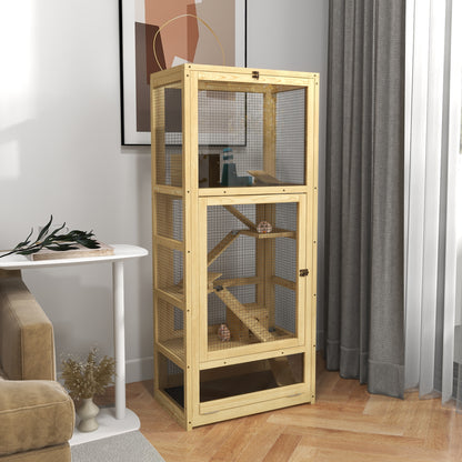 Hamsterras – Knaagdierkooi – Dierenkooi – Houten Kooi – Kleine Dierenkooi – 5 Verdiepingen Met Ladder & Schommel – Uitneembare Bodemlade & Natuurlijk Hout – 54x38x131 cm