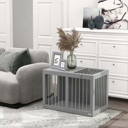 Hondenbench – Hondenkooi – Binnenkennel – Hondenhuis – Reisbench – 2 Afsluitbare Deuren – Verhoogde Bodem – Modern Grijs – 80 x 50 x 56,5 cm