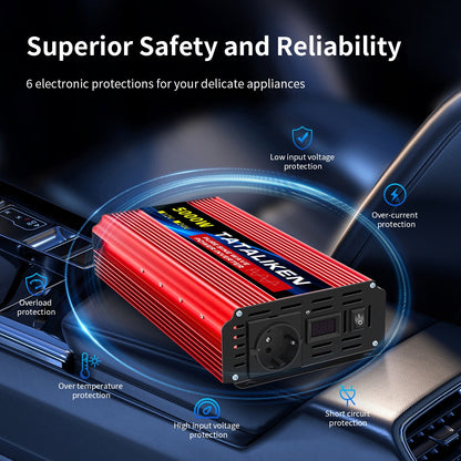 Spanningsomvormer – Omvormer – Inverter – Stroomomzetter – Converter – 12V Naar 220V – Zuivere Sinusgolf – 5000W Piekvermogen – Aluminium Behuizing Met Datadisplay