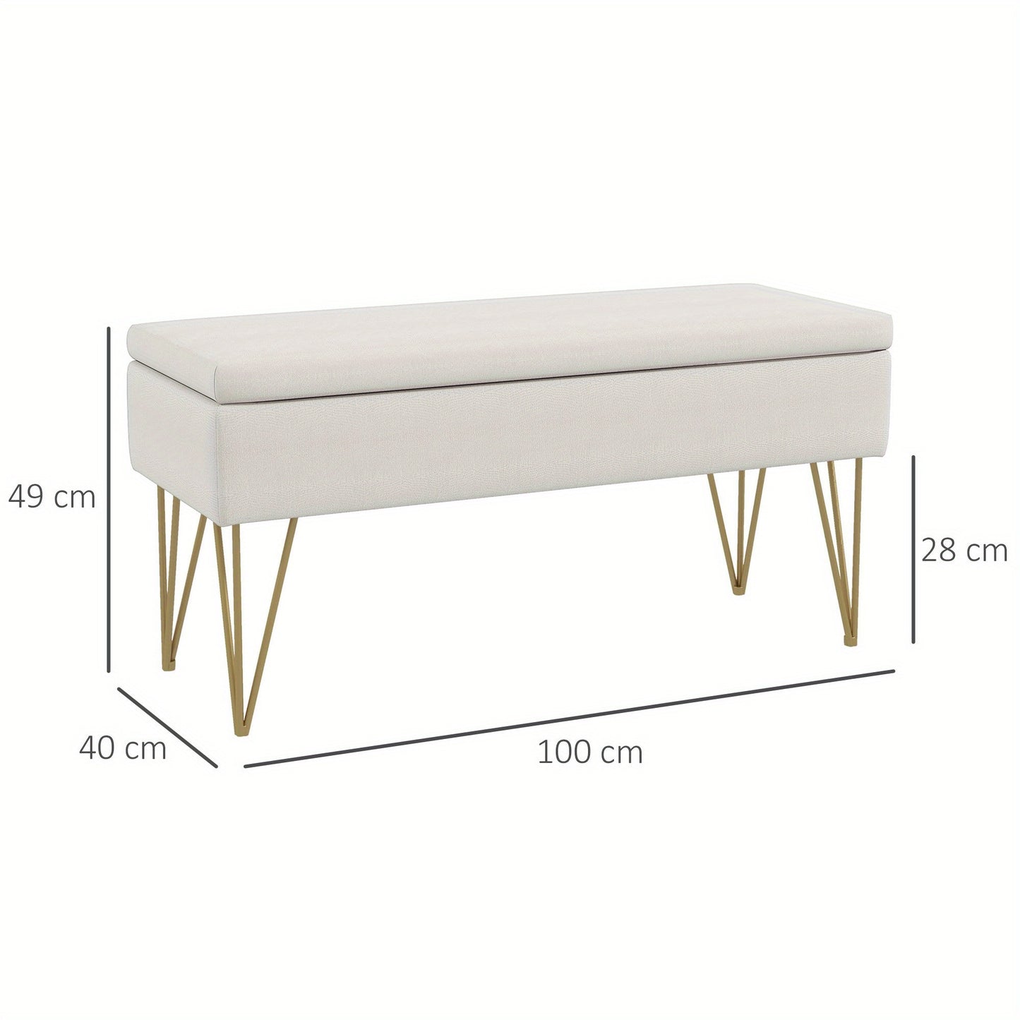 Opbergbank – Opbergbench – Slaapkamerbank – Poef – Zitbank – Linnenlook Bekleding – Stevig Metalen Frame – 100 x 40 x 49 cm – Crèmekleur