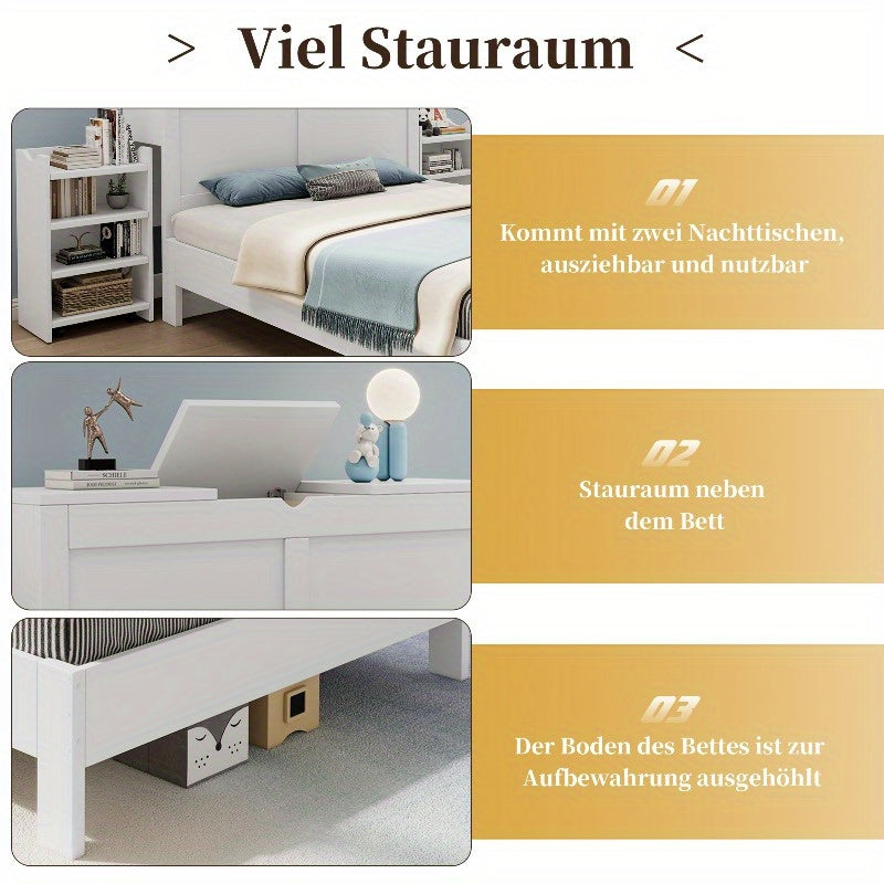 Modern Bedframe Queen Size – Tweepersoonsbed – Platformbed – Slaapkamer Bed – Bed Met Opberglades – Minimalistisch Design – 150x200 cm – Stevig Kunststof Hout