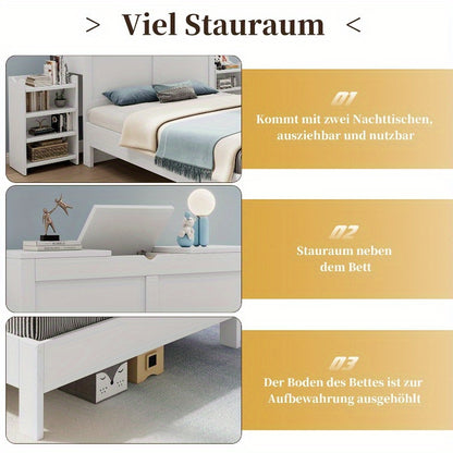 Modern Bedframe Queen Size – Tweepersoonsbed – Platformbed – Slaapkamer Bed – Bed Met Opberglades – Minimalistisch Design – 150x200 cm – Stevig Kunststof Hout