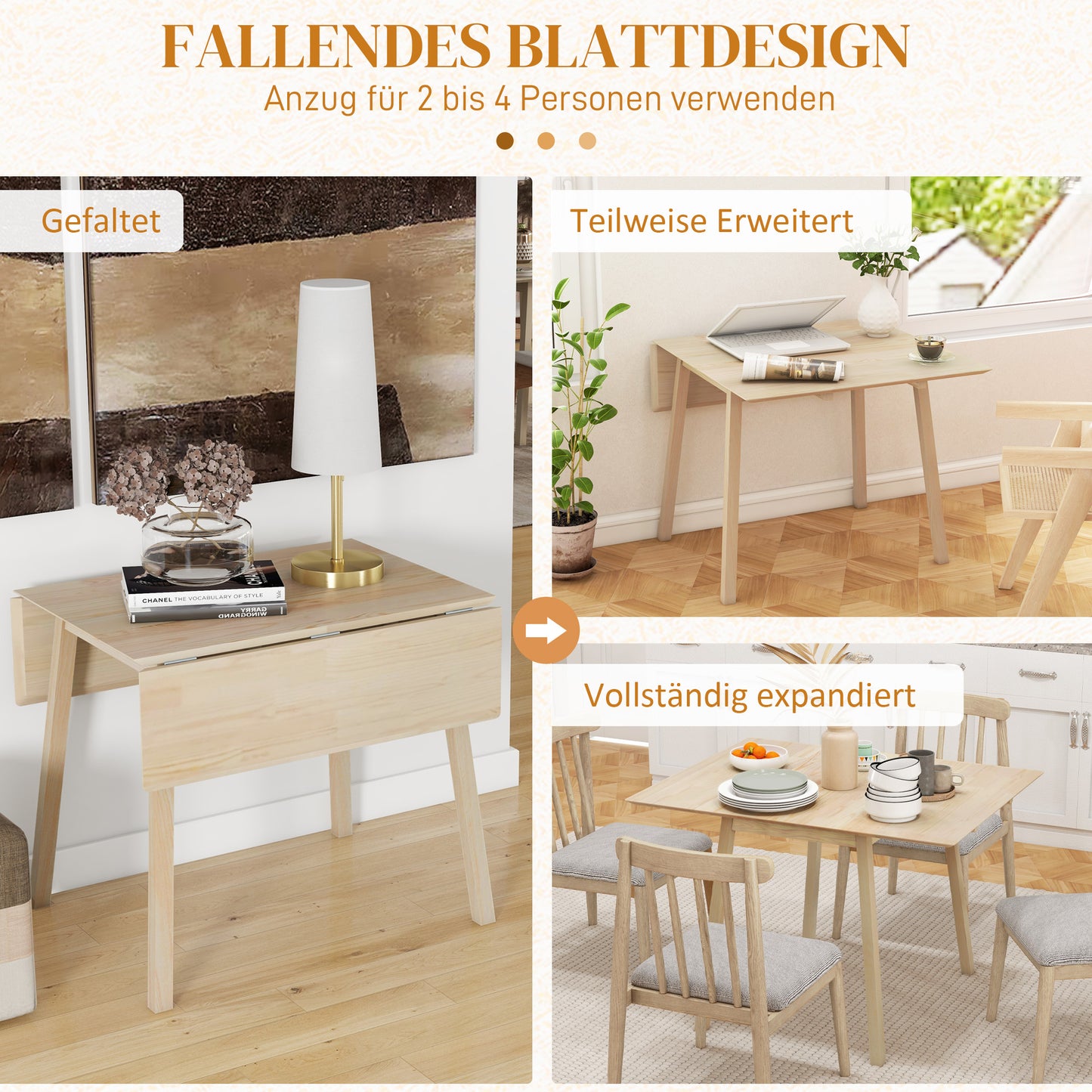 Klaptafel – Vouwtafel – Eettafel – Tafel – Opvouwbare Tafel – Verstelbaar Met 2 Zijbladen – Gemaakt Van Natuurlijk Dennenhout 110x86x75 cm