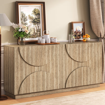 Dressoir – Opbergkast – Ladekast – Buffettafel – Sideboard – Modern Design – Veerbelaste Deur – Beige Wit – Duurzaam Niet-Houten Materiaal – Meerdere Planken – Eenvoudige Montage